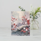 Waterverf Japans Landschap Achtergrond Folie Feestdagen Briefkaart (Staand Voorkant)