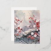 Waterverf Japans Landschap Achtergrond Folie Feestdagen Briefkaart (Voorkant / Achterkant)