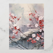 Waterverf Japans Landschap Achtergrond Folie Feestdagen Briefkaart (Voorkant)