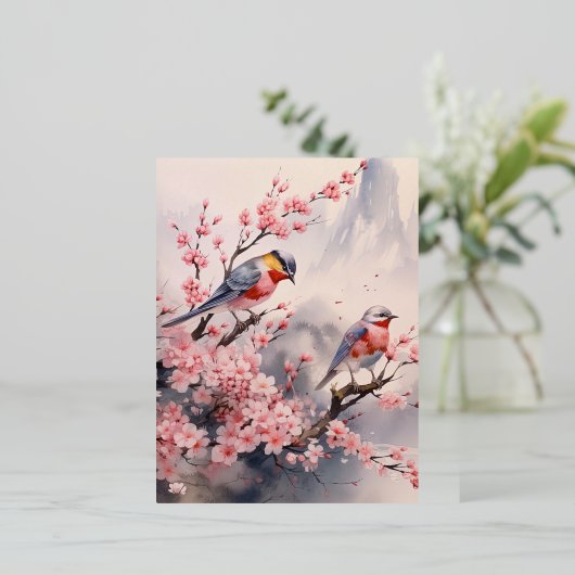 Waterverf Japans Landschap Achtergrond Folie Feestdagen Briefkaart (Staand Voorkant)