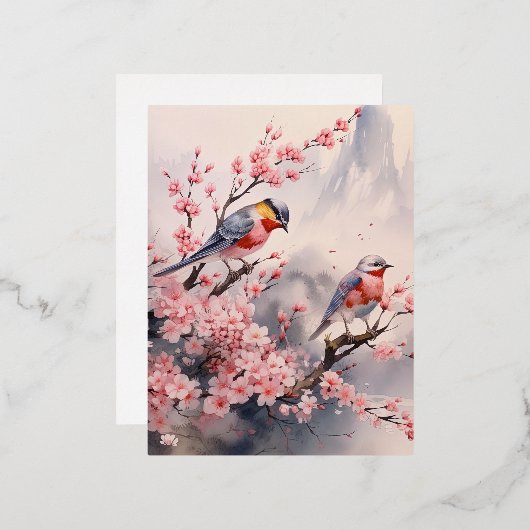 Waterverf Japans Landschap Achtergrond Folie Feestdagen Briefkaart (Voorkant / Achterkant)