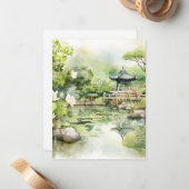 Waterverf Japans Landschap Achtergrond Notitiekaartje (Voorkant / Achterkant in situ)