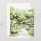 Waterverf Japans Landschap Achtergrond Notitiekaartje (Voorkant / Achterkant)
