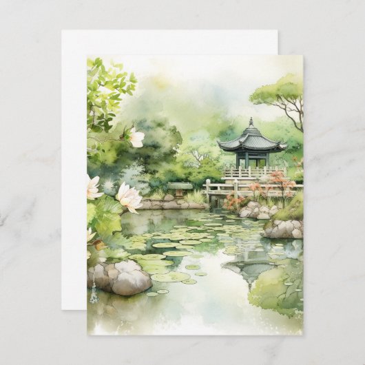 Waterverf Japans Landschap Achtergrond Notitiekaartje (Voorkant / Achterkant)