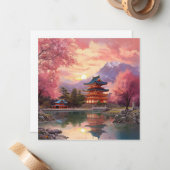 Waterverf Japans Landschap Achtergrond Notitiekaartje (Voorkant / Achterkant in situ)