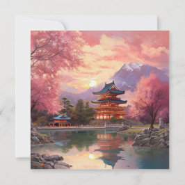 Waterverf Japans Landschap Achtergrond Notitiekaartje