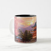 Waterverf Japans Landschap Achtergrond Tweekleurige Koffiemok (Voorkant links)