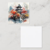Waterverf Japans Landschap Achtergrond Vierkante Visitekaartje (Voorkant / Achterkant)