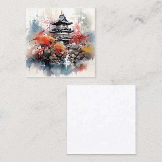 Waterverf Japans Landschap Achtergrond Vierkante Visitekaartje (Voorkant / Achterkant)