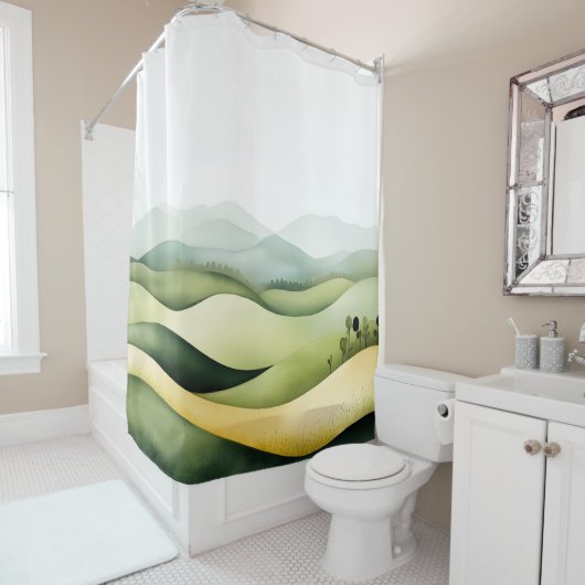 Waterverf Japans landschap Douchegordijn (In situ)