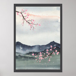 Waterverf Japans landschap Poster