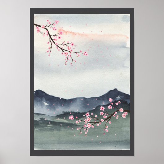 Waterverf Japans landschap Poster (Voorkant)