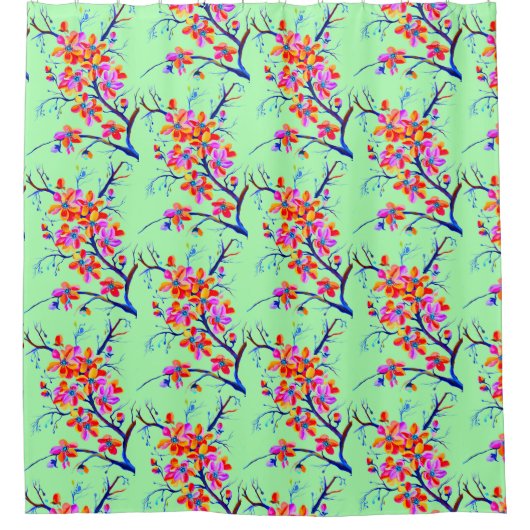 Waterverf Japans Sakura Cherry Tree artwork Douchegordijn (Voorkant)