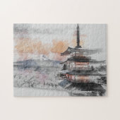 Waterverf Japanse Pagode & Berg Fuji Schildering Legpuzzel (Horizontaal)