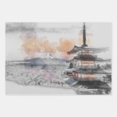 Waterverf Japanse Pagode & Fuji Inpakpapier Vel (Voorkant)