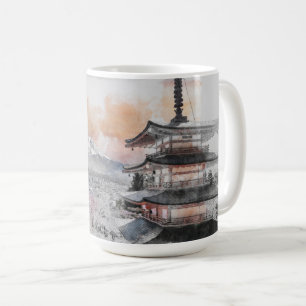Waterverf Japanse Pagode & Fuji  Koffiemok