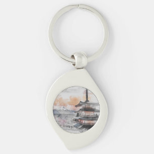 Waterverf Japanse Pagode & Fuji Sleutelhanger
