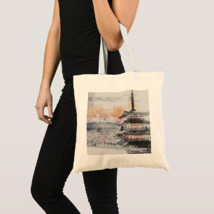 Waterverf Japanse Pagode & Fuji Tote Bag