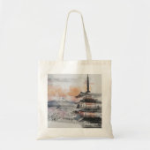 Waterverf Japanse Pagode & Fuji  Tote Bag (Voorkant)