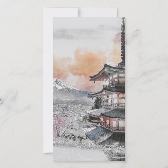 Waterverf Japanse Pagode & Mt. Fuji (Voorkant)