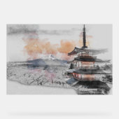 Waterverf Japanse Pagode & Mt. Fuji Acryl Bord (Voorkant)