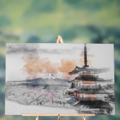 Waterverf Japanse Pagode & Mt. Fuji Acryl Bord (Neutraal)