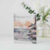 Waterverf Japanse Pagode & Mt. Fuji Briefkaart (Staand voorkant)