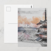 Waterverf Japanse Pagode & Mt. Fuji Briefkaart (Voorkant / Achterkant)