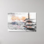 Waterverf Japanse Pagode & Mt. Fuji Canvas Afdruk (Voorkant)