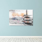 Waterverf Japanse Pagode & Mt. Fuji Canvas Afdruk (Insitu (Houten vloer))