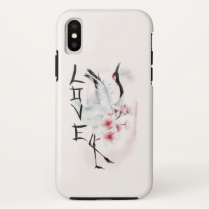 Waterverf Japanse Sakura Blossom Love Crane Case-Mate iPhone Case