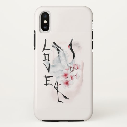 Waterverf Japanse Sakura Blossom Love Crane Case-Mate iPhone Case (Achterkant)