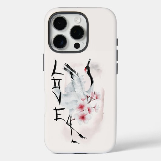 Waterverf Japanse Sakura Blossom Love Crane Case-Mate iPhone Case (Achterkant)