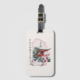 Waterverf Japanse Temple Sakura Blossom Bagagelabel