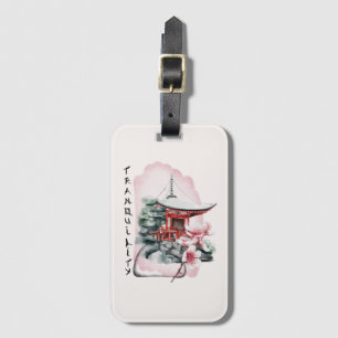 Waterverf Japanse Temple Sakura Blossom Bagagelabel