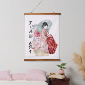 Waterverf Japanse Vrouw Umbrella Lotus Fine Art Hangend Wandkleed (Slaapkamer)