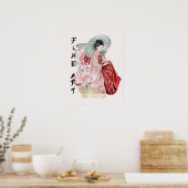 Waterverf Japanse Vrouw Umbrella Lotus Fine Art Poster (Keuken)