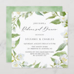 Waterverf Jasmine en Greenery Rehearsal Dinner Kaart<br><div class="desc">Nodig familie en vrienden uit met deze plechtige uitnodiging voor het diner. Het bevat een afbeelding van de waterverf van witte jasmijnbloemen en groen lijst. Deze jasmijnuitnodiging is perfect voor de voorjaars repetities. Personaliseer door namen en andere gebeurtenisdetails toe te voegen. U kunt de rug van de uitnodiging verder personaliseren...</div>