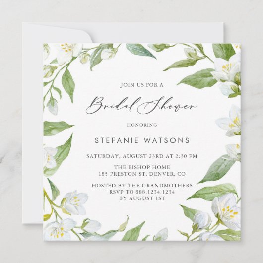 Waterverf Jasmine en Vrijgezellenfeest Greenery Kaart (Voorkant)