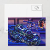 waterverf "Jazz in Blues" muziekinstrumenten Briefkaart (Voorkant / Achterkant)