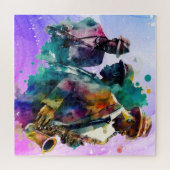 Waterverf jazzband musici muzieksaxofoon legpuzzel (Horizontaal)