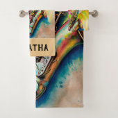 Waterverf jazzy saxofoon bad handdoek (Insitu)