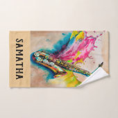 Waterverf jazzy saxofoon bad handdoek (Handdoek)