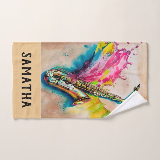Waterverf jazzy saxofoon bad handdoek (Handdoek)