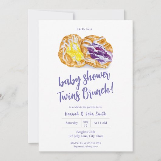 Waterverf Jelly Danishes Twins Baby Brunch Kaart (Voorkant)