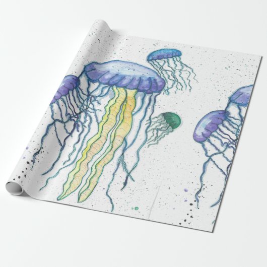 Waterverf Jelly Fish Wrapping Paper Cadeaupapier (Uitgerold)