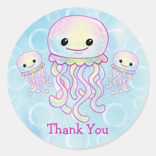 Waterverf Jellyfish Bedankt Ronde Sticker (Voorkant)