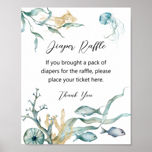 Waterverf Jellyfish Luier Raffle Sign Poster (Voorkant)