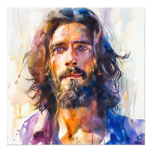 Waterverf Jesus Christ Foto Afdruk (Voorkant)