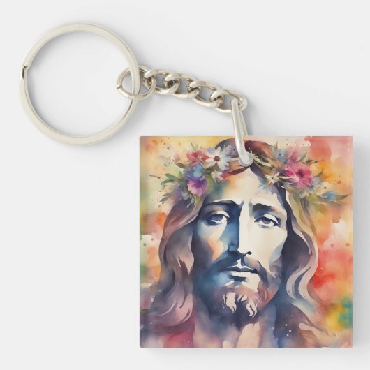 Waterverf Jezus Sleutelhanger (voorkant)